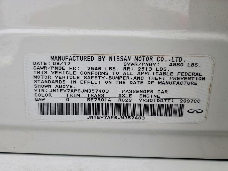 Aukcja sprzedaży 2018 Infiniti Q50, vin: JN1EV7AP6JM357403, numer aukcji: 55547666