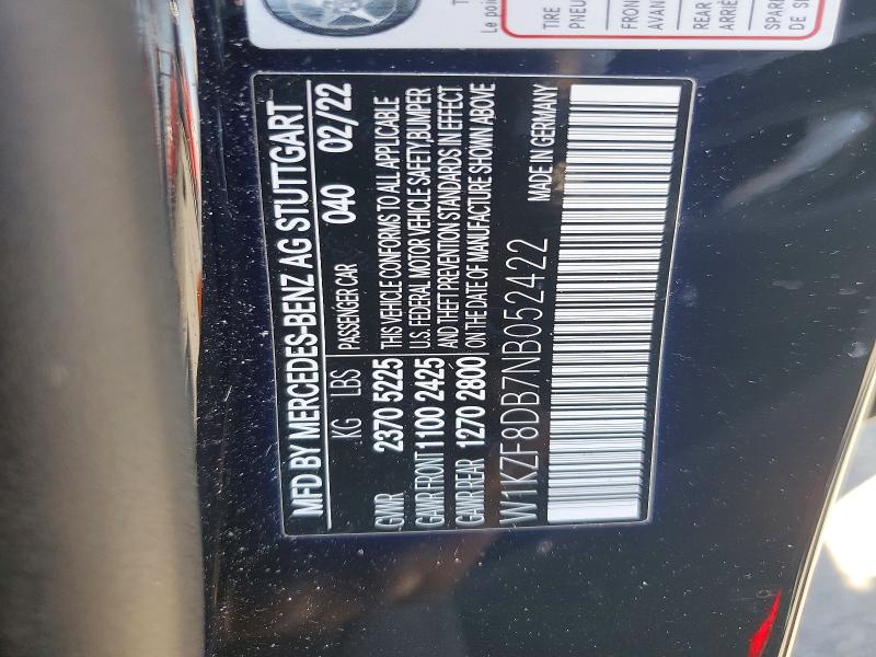 59232836 :رقم المزاد ، W1KZF8DB7NB052422 vin ، 2022 Mercedes-benz E مزاد بيع