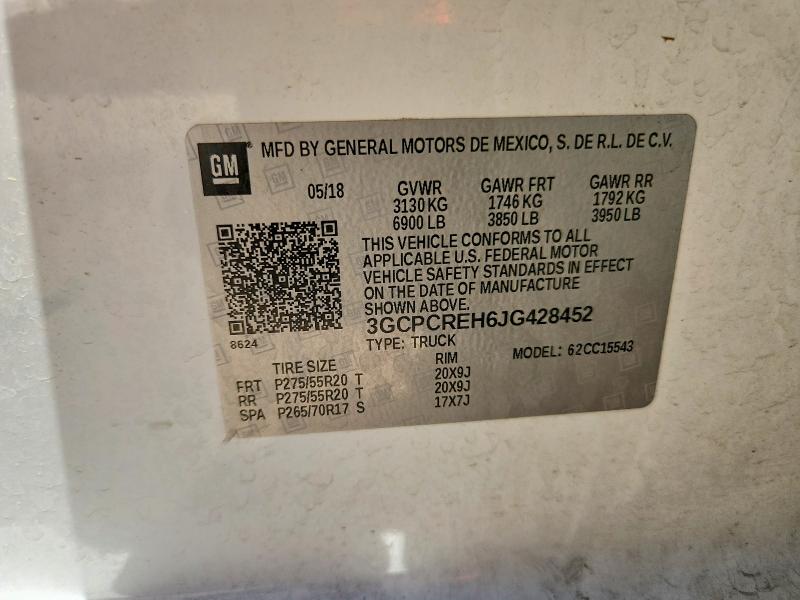 59323136 :رقم المزاد ، 3GCPCREH6JG428452 vin ، 2018 Chevrolet Silverado مزاد بيع