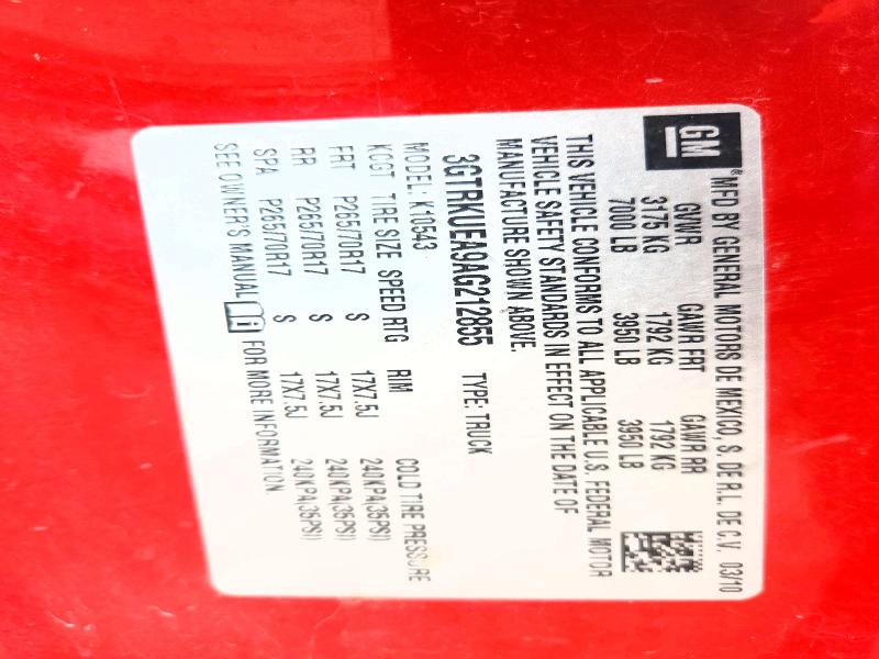 58738106 :رقم المزاد ، 3GTRKUEA9AG212855 vin ، 2010 Gmc Sierra مزاد بيع
