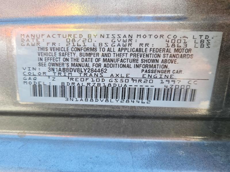 Auction sale of the 2020 Nissan Sentra, vin: 3N1AB8DV8LY284462, lot number: 54620146