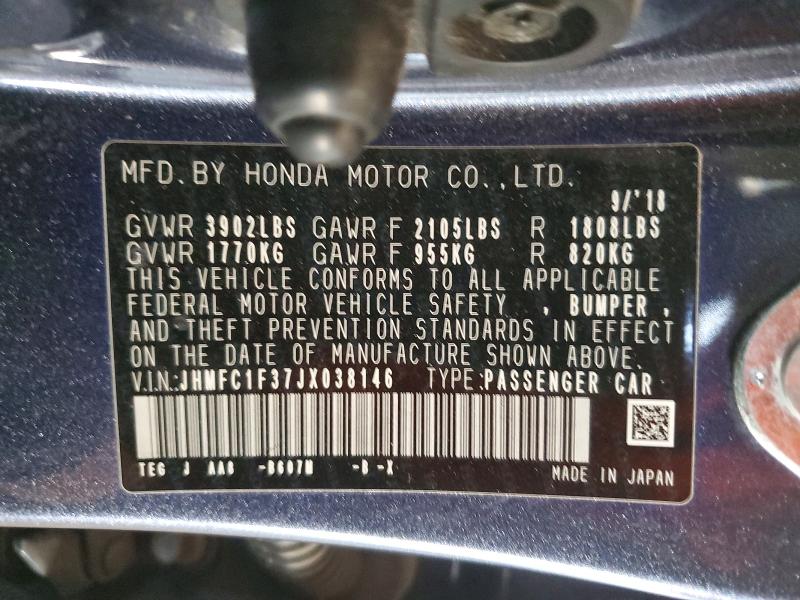 Aukcja sprzedaży 2018 Honda Civic, vin: JHMFC1F37JX038146, numer aukcji: 57527226