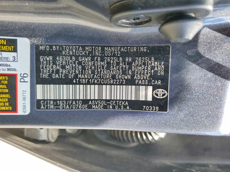 Aukcja sprzedaży 2012 Toyota Camry, vin: 4T1BF1FK7CU582273, numer aukcji: 58069326