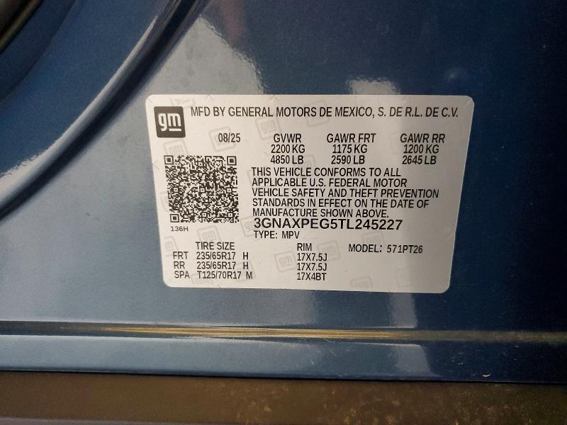 2026 Chevrolet Equinox მანქანა იყიდება აუქციონზე, vin: 3GNAXPEG5TL245227, აუქციონის ნომერი: 58372556