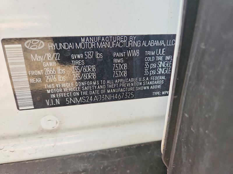 Продажа на аукционе авто 2022 Hyundai Santa Fe, vin: 5NMS24AJ3NH467325, номер лота: 58001146