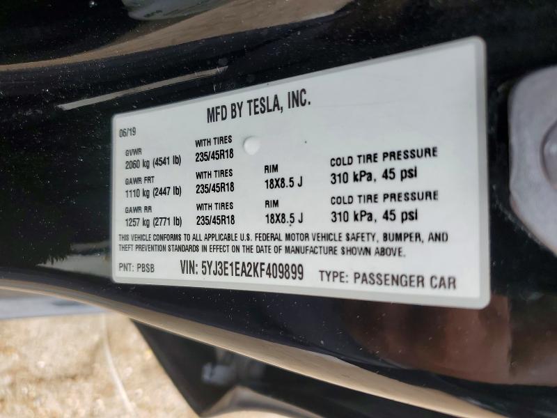 Продаж на аукціоні авто 2019 Tesla Model 3, vin: 5YJ3E1EA2KF409899, номер лоту: 55731926