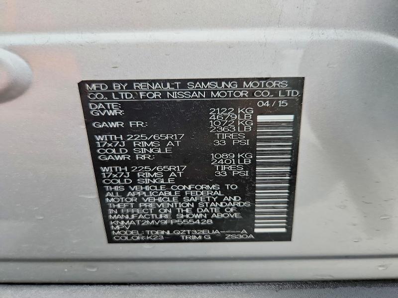 2015 Nissan Rogue მანქანა იყიდება აუქციონზე, vin: KNMAT2MV9FP555428, აუქციონის ნომერი: 56125066