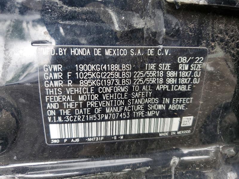 58830336 :رقم المزاد ، 3CZRZ1H53PM707453 vin ، 2023 Honda Hr-v مزاد بيع