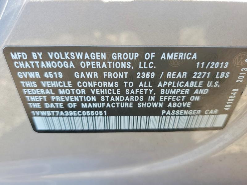 58430396 :رقم المزاد ، 1VWBT7A39EC055051 vin ، 2014 Volkswagen Passat مزاد بيع