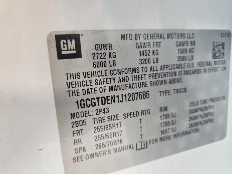 Продажа на аукционе авто 2018 Chevrolet Colorado, vin: 1GCGTDEN1J1207686, номер лота: 55799696