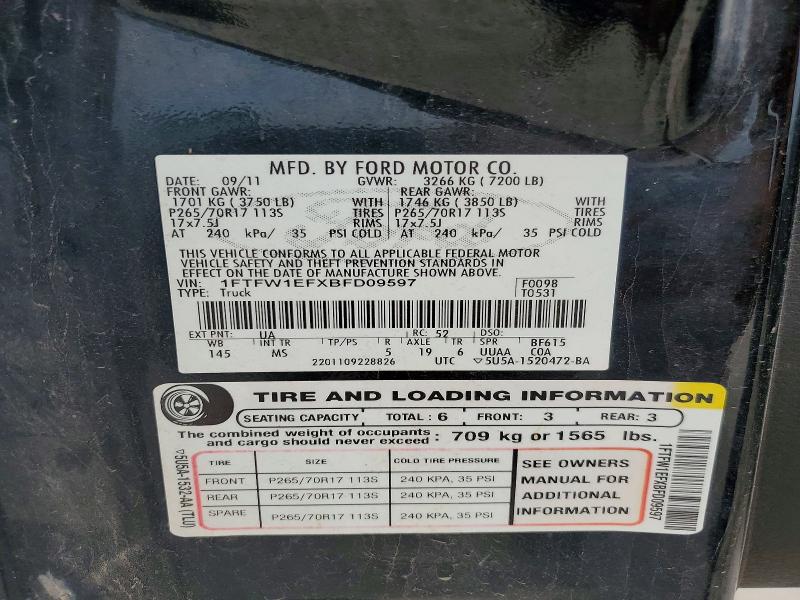 Aukcja sprzedaży 2011 Ford F150, vin: 1FTFW1EFXBFD09597, numer aukcji: 56068746