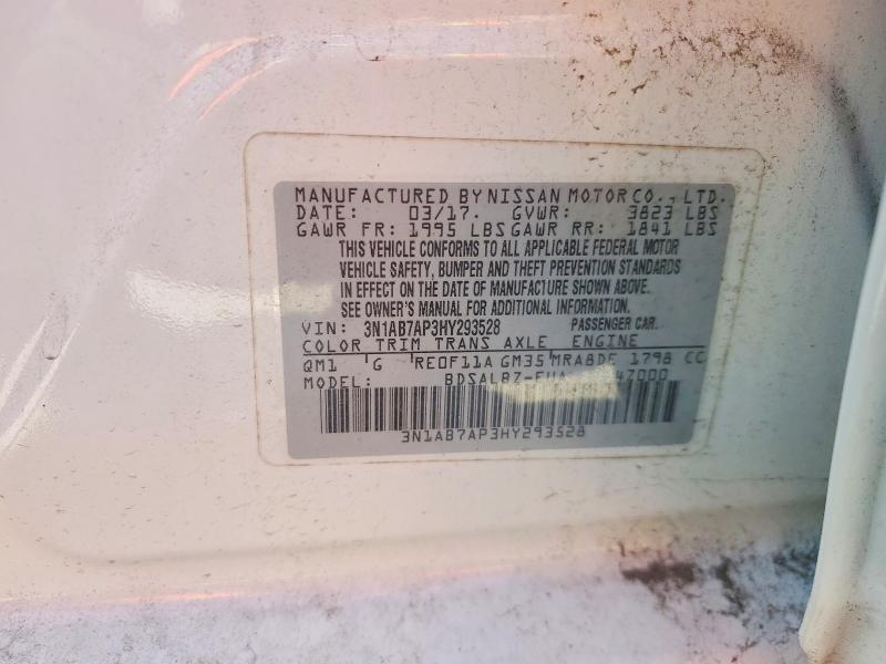 2017 Nissan Sentra მანქანა იყიდება აუქციონზე, vin: 3N1AB7AP3HY293528, აუქციონის ნომერი: 57002216