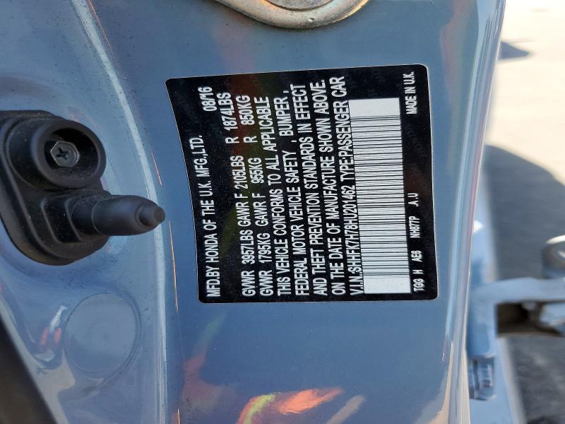 2017 Honda Civic მანქანა იყიდება აუქციონზე, vin: SHHFK7H78HU201462, აუქციონის ნომერი: 55752296