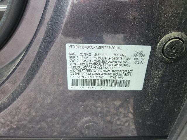 58805966 :رقم المزاد ، 5J8YD4H39LL023097 vin ، 2020 Acura Mdx مزاد بيع