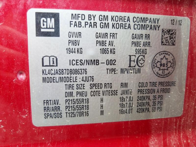 57363166 :رقم المزاد ، KL4CJASB7DB086376 vin ، 2013 Buick Encore مزاد بيع