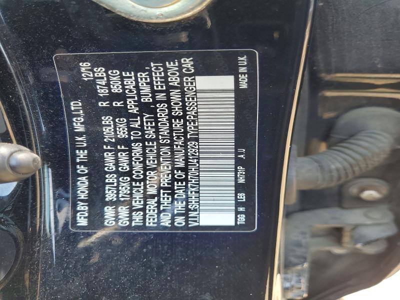 2017 Honda Civic მანქანა იყიდება აუქციონზე, vin: SHHFK7H70HU412929, აუქციონის ნომერი: 57128896