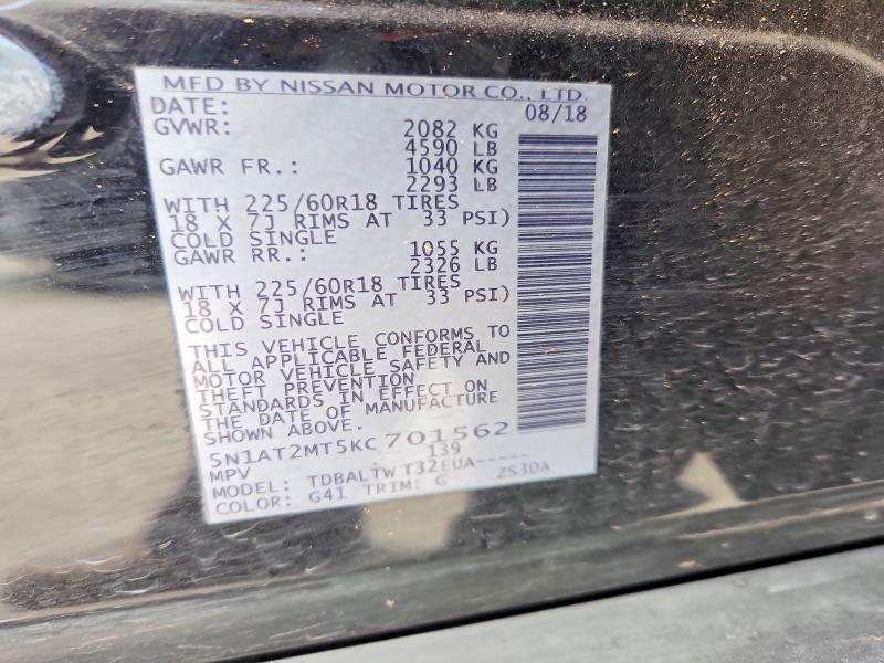 Aukcja sprzedaży 2019 Nissan Rogue, vin: 5N1AT2MT5KC701562, numer aukcji: 56889416