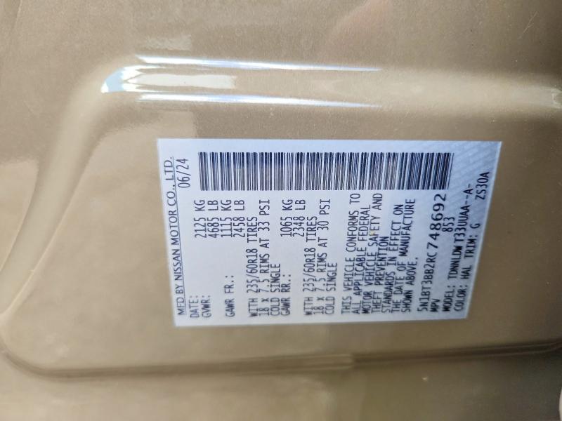 58481106 :رقم المزاد ، 5N1BT3BB2RC748692 vin ، 2024 Nissan Rogue مزاد بيع
