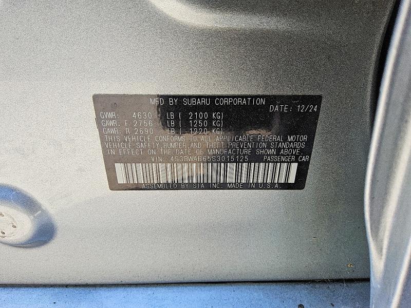 Aukcja sprzedaży 2025 Subaru Legacy, vin: 4S3BWAB65S3015125, numer aukcji: 56976816