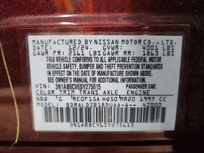Aukcja sprzedaży 2025 Nissan Sentra, vin: 3N1AB8CV6SY275615, numer aukcji: 56159896