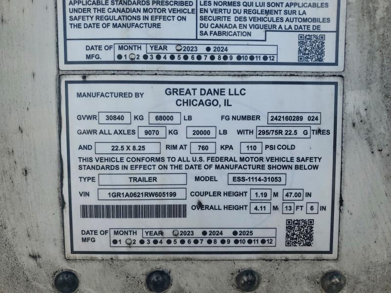 Продажа на аукционе авто 2024 Great Dane Trailers Trailer, vin: 1GR1A0621RW605199, номер лота: 68604576