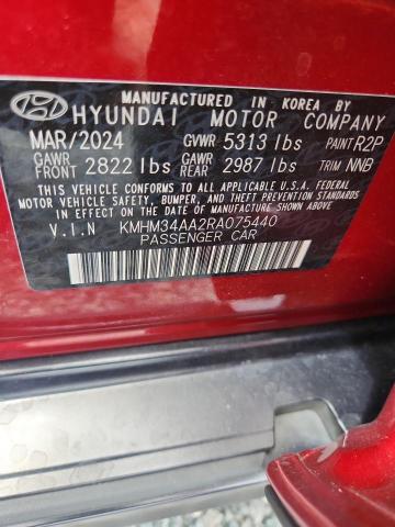 2024 Hyundai Ioniq 6 მანქანა იყიდება აუქციონზე, vin: KMHM34AA2RA075440, აუქციონის ნომერი: 55754576