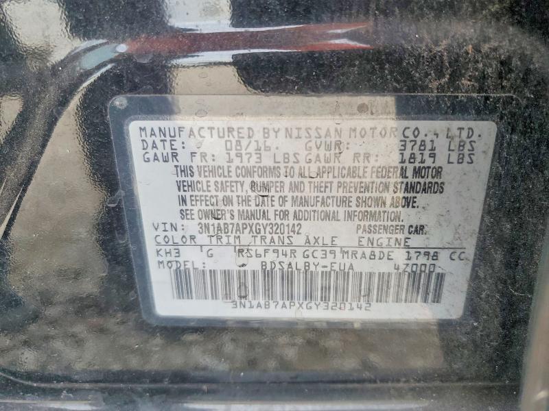2016 Nissan Sentra მანქანა იყიდება აუქციონზე, vin: 3N1AB7APXGY320142, აუქციონის ნომერი: 56843246