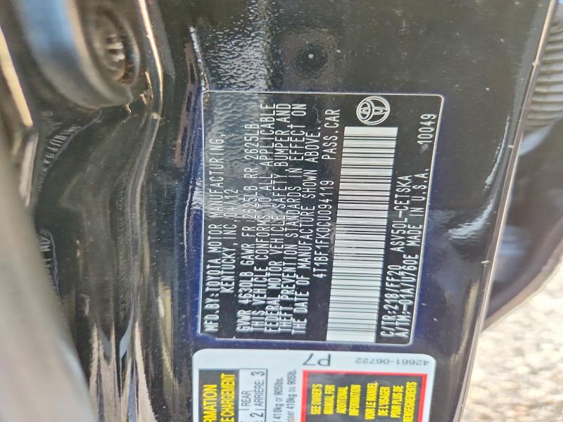 Aukcja sprzedaży 2012 Toyota Camry, vin: 4T1BF1FK0CU094119, numer aukcji: 57988006