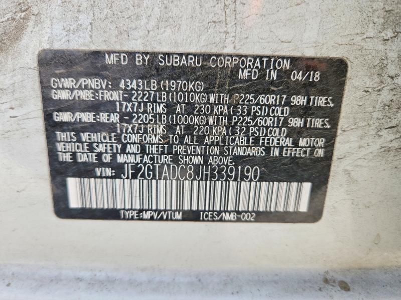 57626906 :رقم المزاد ، JF2GTADC8JH339190 vin ، 2018 Subaru Crosstrek مزاد بيع