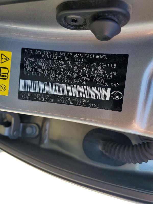 Aukcja sprzedaży 2017 Lexus Es, vin: 58ABK1GG4HU046306, numer aukcji: 57410036