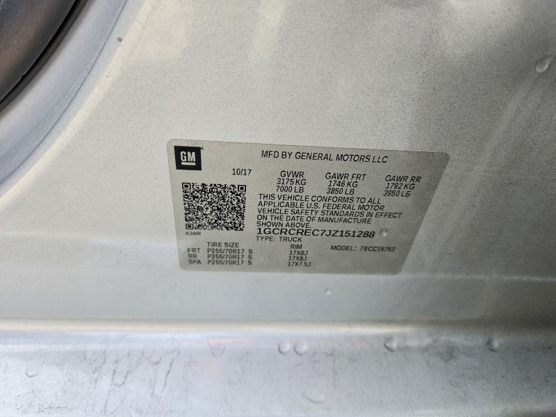 Продаж на аукціоні авто 2018 Chevrolet Silverado, vin: 1GCRCREC7JZ151288, номер лоту: 58526106