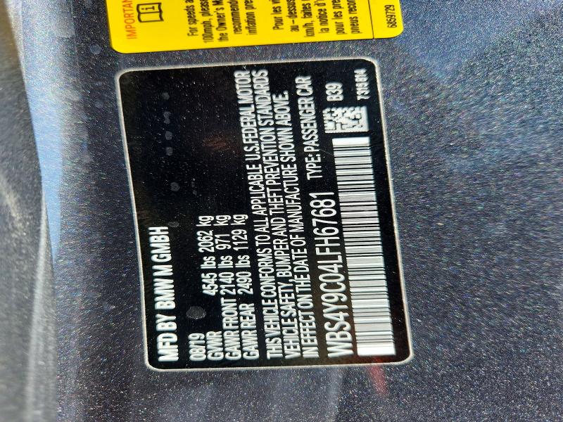2020 Bmw M4 მანქანა იყიდება აუქციონზე, vin: WBS4Y9C04LFH67681, აუქციონის ნომერი: 57553636