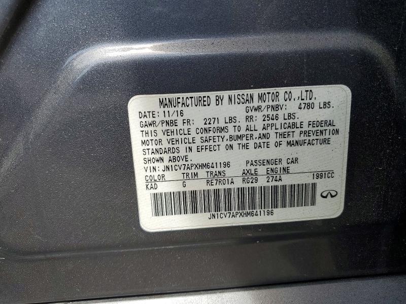 Aukcja sprzedaży 2017 Infiniti Q50, vin: JN1CV7APXHM641196, numer aukcji: 56511996