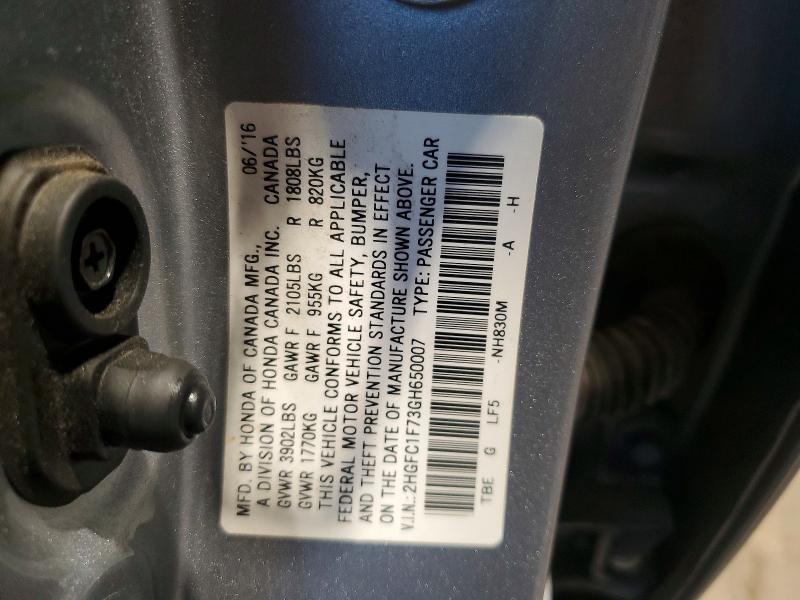 Продажа на аукционе авто 2016 Honda Civic, vin: 2HGFC1F73GH650007, номер лота: 58290696