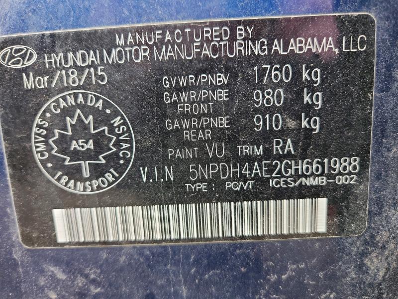Aukcja sprzedaży 2016 Hyundai Elantra, vin: 5NPDH4AE2GH661988, numer aukcji: 57338936