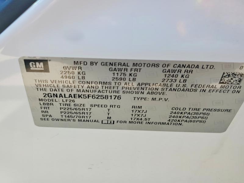 Aukcja sprzedaży 2015 Chevrolet Equinox, vin: 2GNALAEK5F6258176, numer aukcji: 58940156