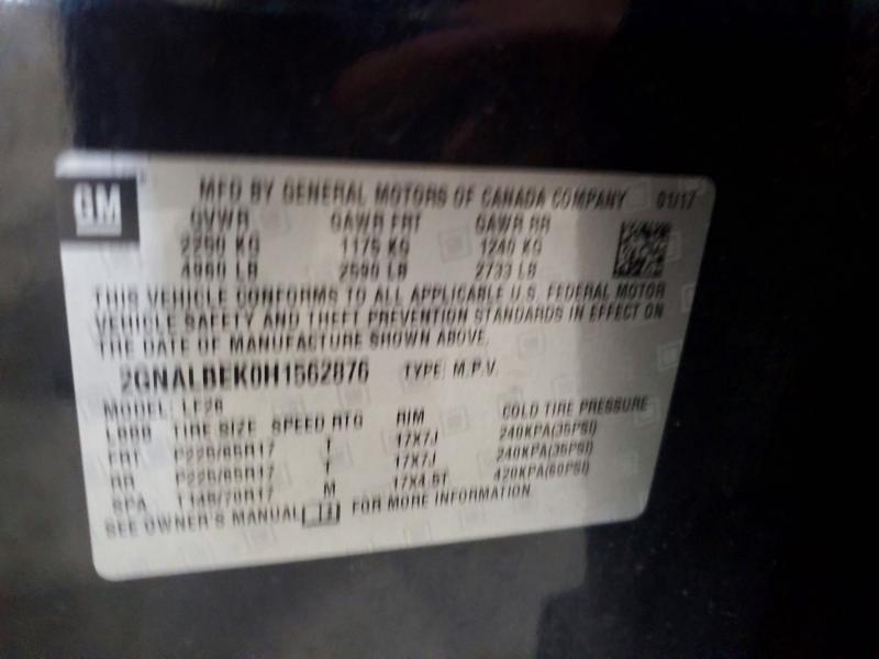 58895696 :رقم المزاد ، 2GNALBEK0H1562876 vin ، 2017 Chevrolet Equinox مزاد بيع