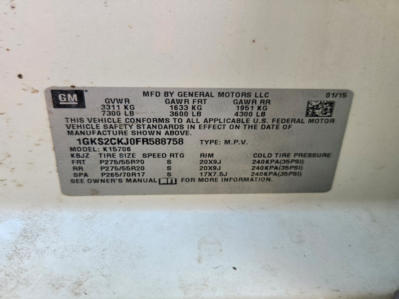 2015 Gmc Yukon მანქანა იყიდება აუქციონზე, vin: 1GKS2CKJ0FR588758, აუქციონის ნომერი: 56053506