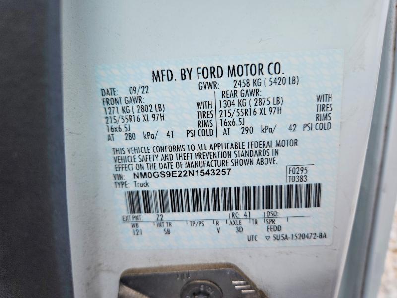 Aukcja sprzedaży 2022 Ford Transit Connect, vin: NM0GS9E22N1543257, numer aukcji: 58932046