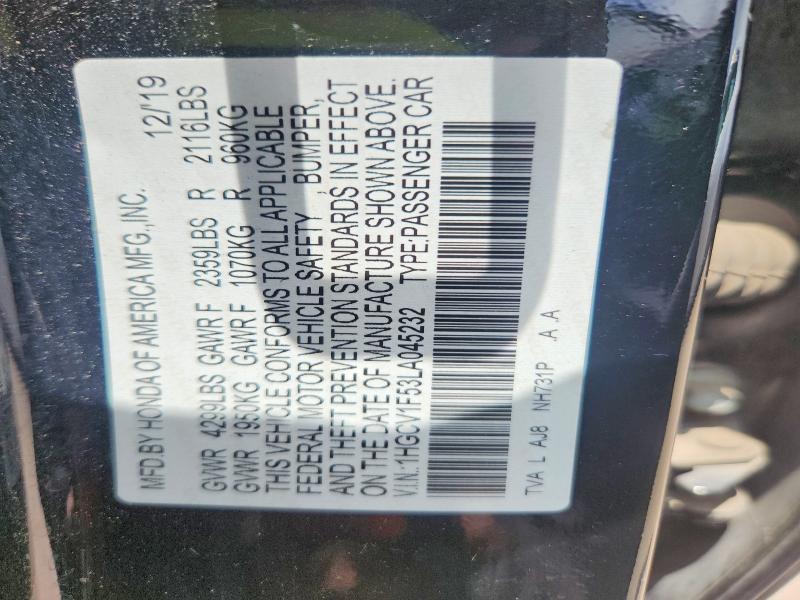 Aukcja sprzedaży 2020 Honda Accord, vin: 1HGCV1F53LA045232, numer aukcji: 56730026