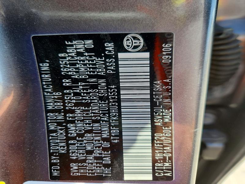 2017 Toyota Camry მანქანა იყიდება აუქციონზე, vin: 4T1BF1FK9HU313554, აუქციონის ნომერი: 55529976