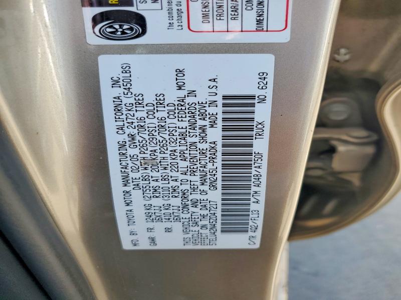 Aukcja sprzedaży 2005 Toyota Tacoma, vin: 5TELU42N45Z047217, numer aukcji: 59185746