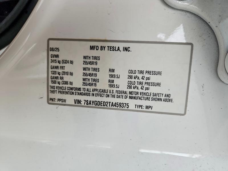 Auction sale of the 2026 Tesla Model Y, vin: 7SAYGDED2TA459375, lot number: 55977586
