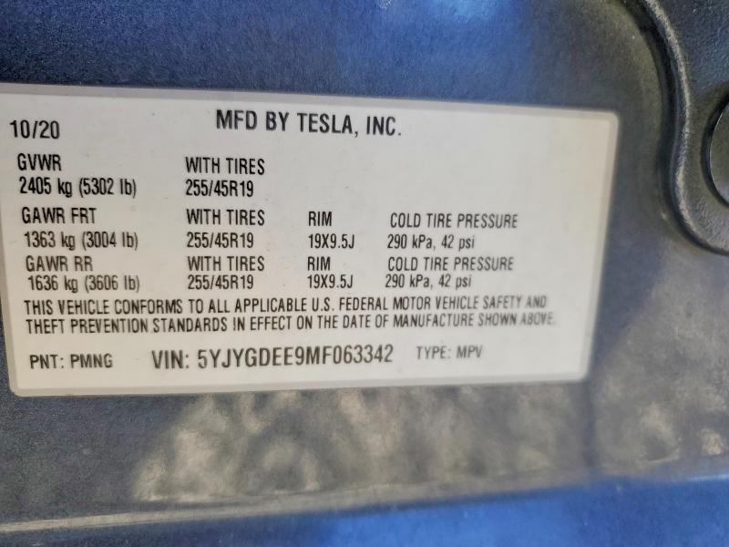 58278556 :رقم المزاد ، 5YJYGDEE9MF063342 vin ، 2021 Tesla Model Y مزاد بيع