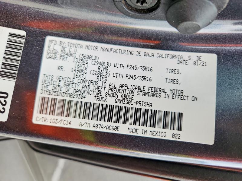2021 Toyota Tacoma მანქანა იყიდება აუქციონზე, vin: 3TMBZ5DN3MM029304, აუქციონის ნომერი: 58768006