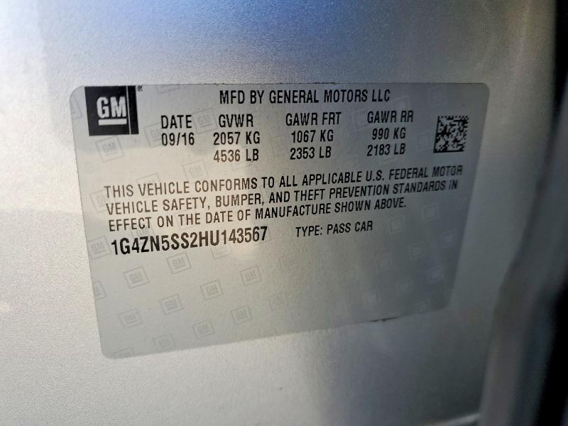 58619206 :رقم المزاد ، 1G4ZN5SS2HU143567 vin ، 2017 Buick Lacrosse مزاد بيع
