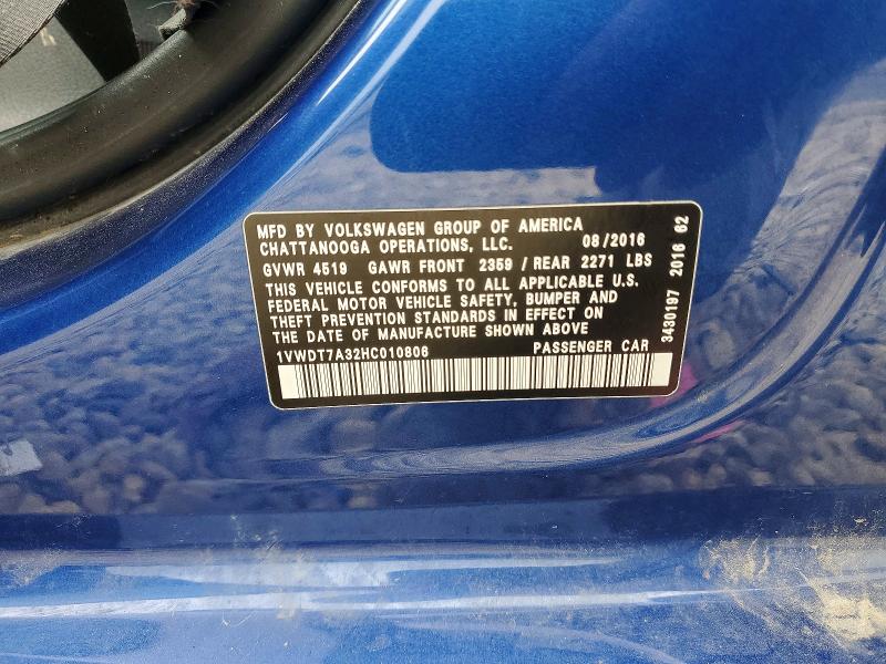 Aukcja sprzedaży 2017 Volkswagen Passat, vin: 1VWDT7A32HC010806, numer aukcji: 59017046