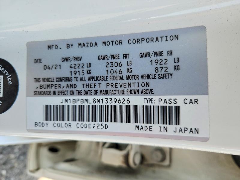 Aukcja sprzedaży 2021 Mazda 3, vin: JM1BPBML8M1339626, numer aukcji: 55936156