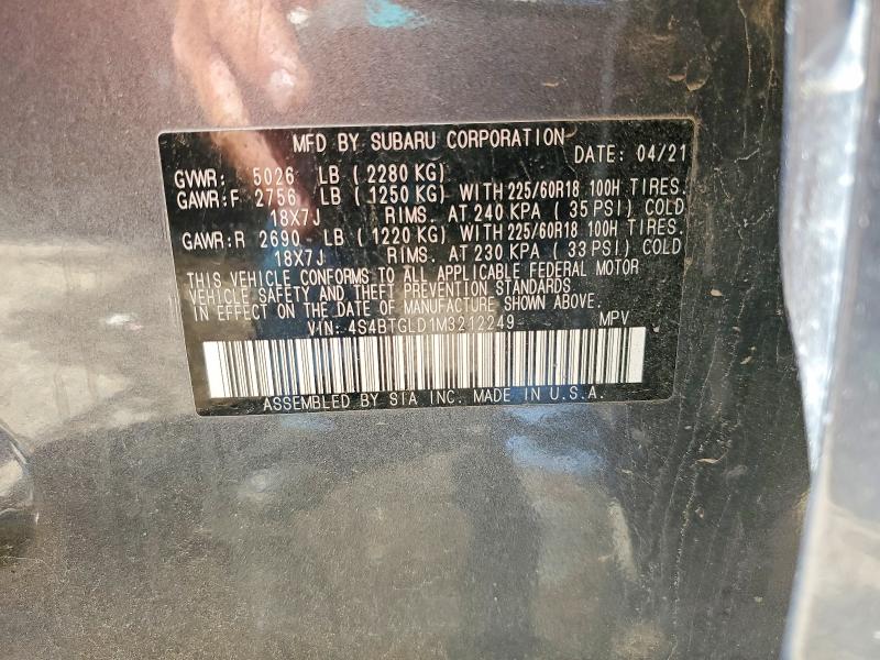 59118446 :رقم المزاد ، 4S4BTGLD1M3212249 vin ، 2021 Subaru Outback مزاد بيع
