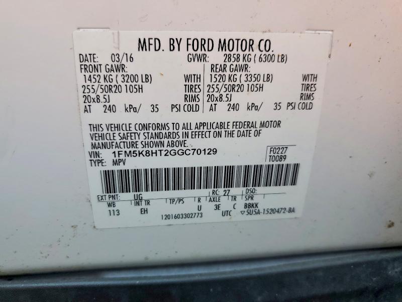 Aukcja sprzedaży 2016 Ford Explorer, vin: 1FM5K8HT2GGC70129, numer aukcji: 56747646